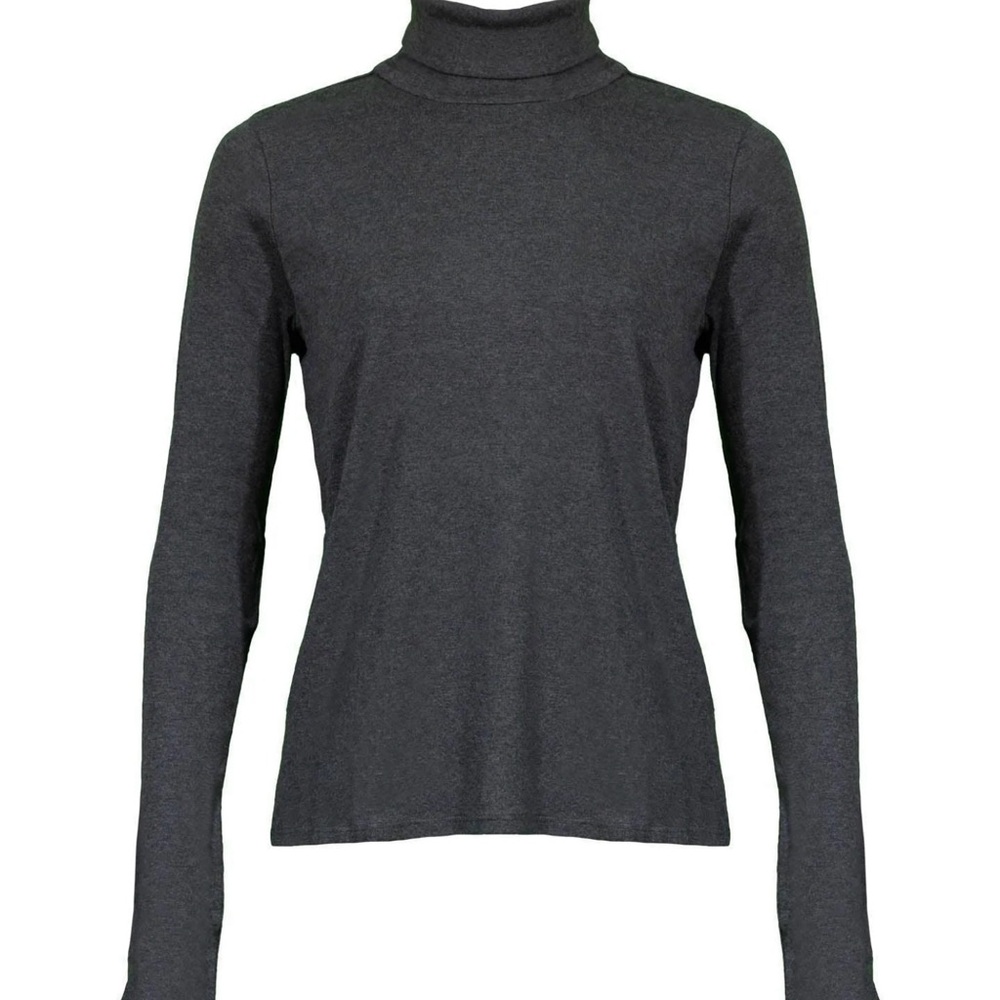 Eileen Fisher Medium Cotton/Tencel Scrunch Sleeve Grey Turtleneck, size M.